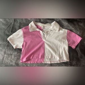 Pink & White cropped tee.